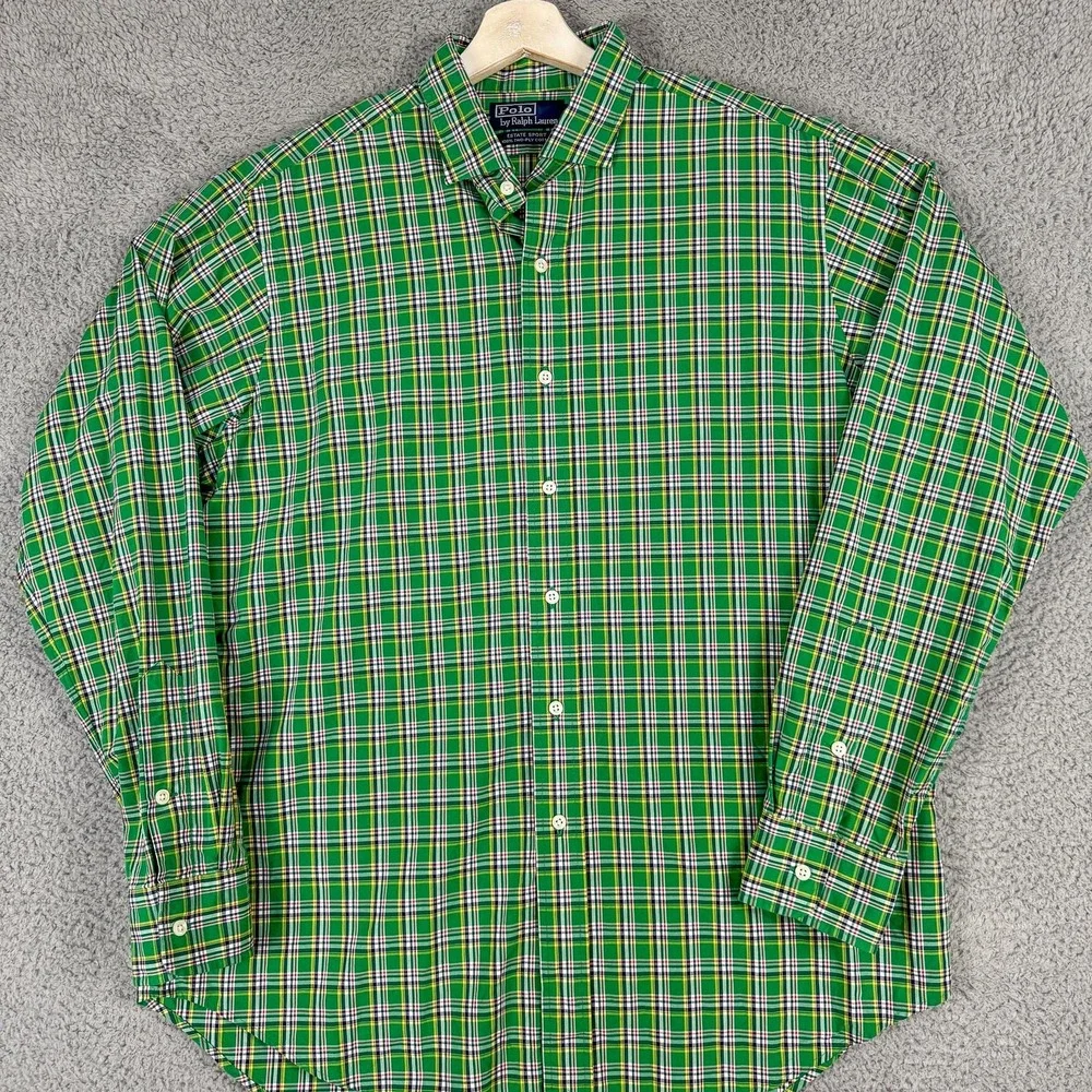 Polo Ralph Lauren Shirt Mens Large‎ Green Plaid Estate Sport Button Down Cotton